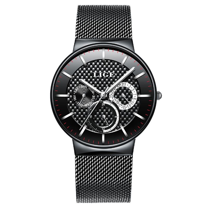 Business Casual Herrklocka Vattentät Lysande Datum Vecka Display Quartz Watch