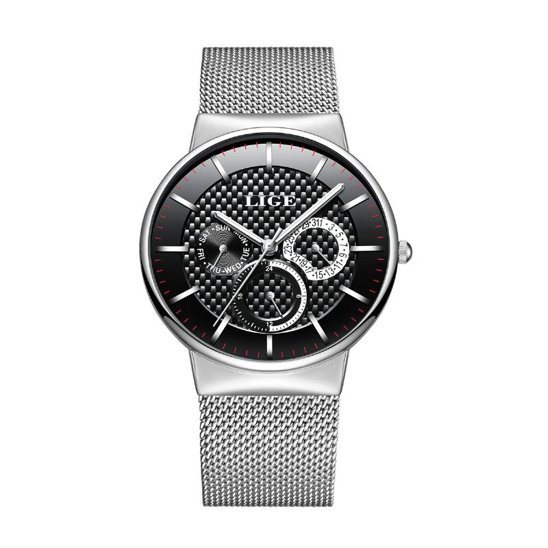 Business Casual Herrklocka Vattentät Lysande Datum Vecka Display Quartz Watch