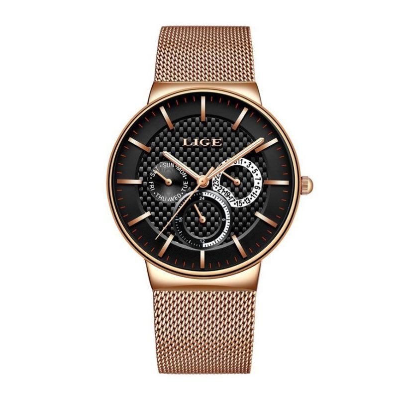 Business Casual Herrklocka Vattentät Lysande Datum Vecka Display Quartz Watch