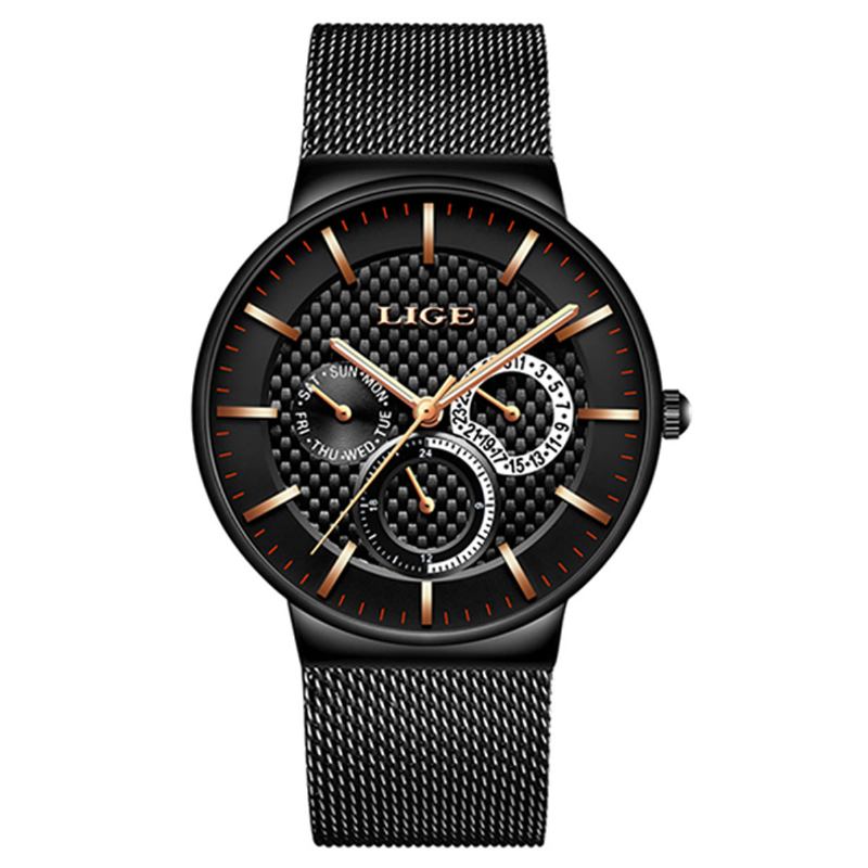 Business Casual Herrklocka Vattentät Lysande Datum Vecka Display Quartz Watch