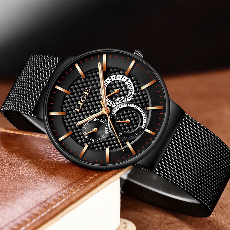 Business Casual Herrklocka Vattentät Lysande Datum Vecka Display Quartz Watch