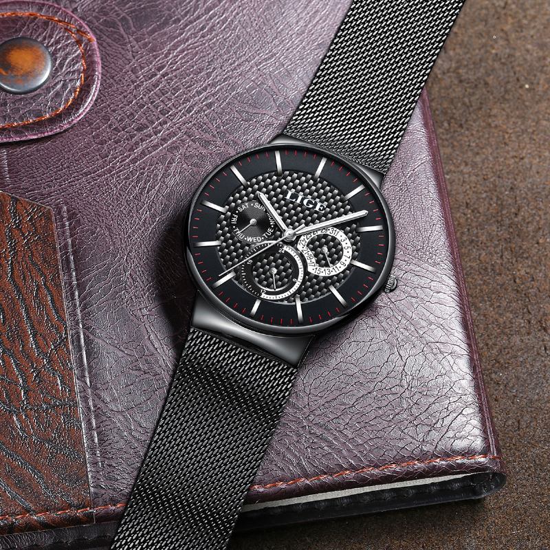 Business Casual Herrklocka Vattentät Lysande Datum Vecka Display Quartz Watch