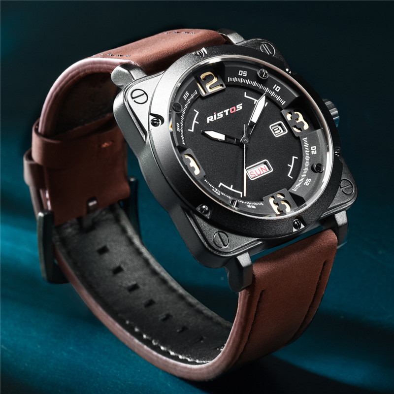 Business Casual Läderrem Datum Vecka Lysande Tid Display Herr Armbandsur Quartz Watches