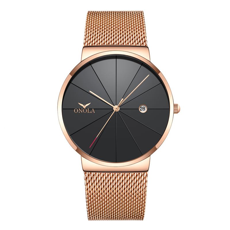 Business Casual Mesh Band Kalender Vattentät Herr Quartz Watch Armbandsur