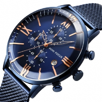 Business Chronograph Calendar Mesh Steel Quartz Watch Herrarmbandsur