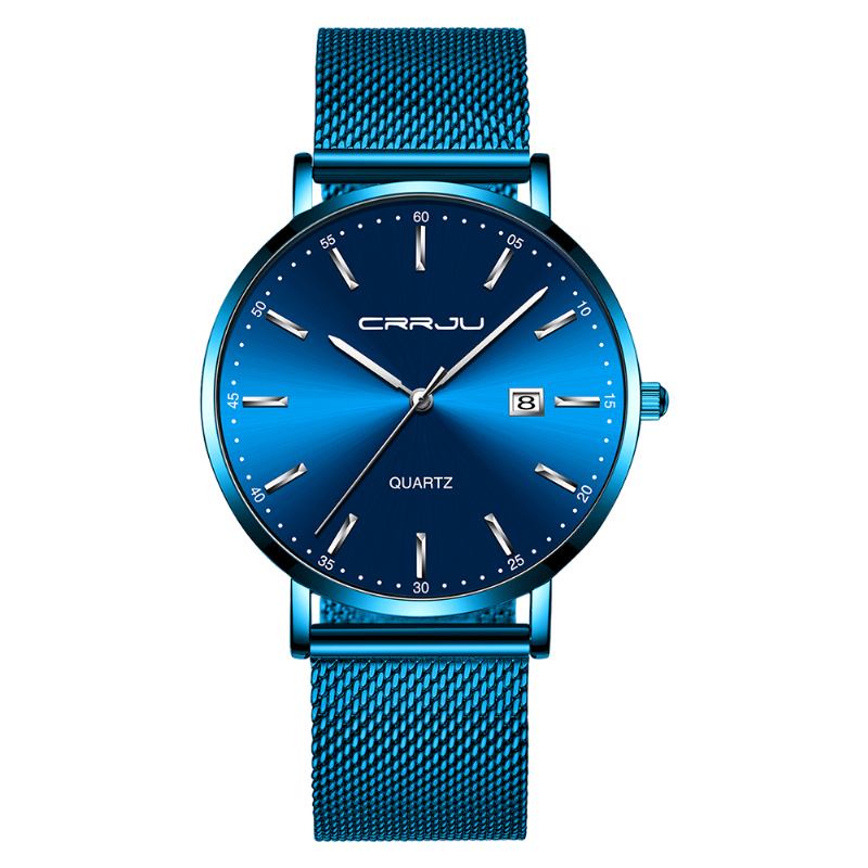 Business Style Date Display Luxury Blue Dial Full Steel Armband Herr Quartz Watch