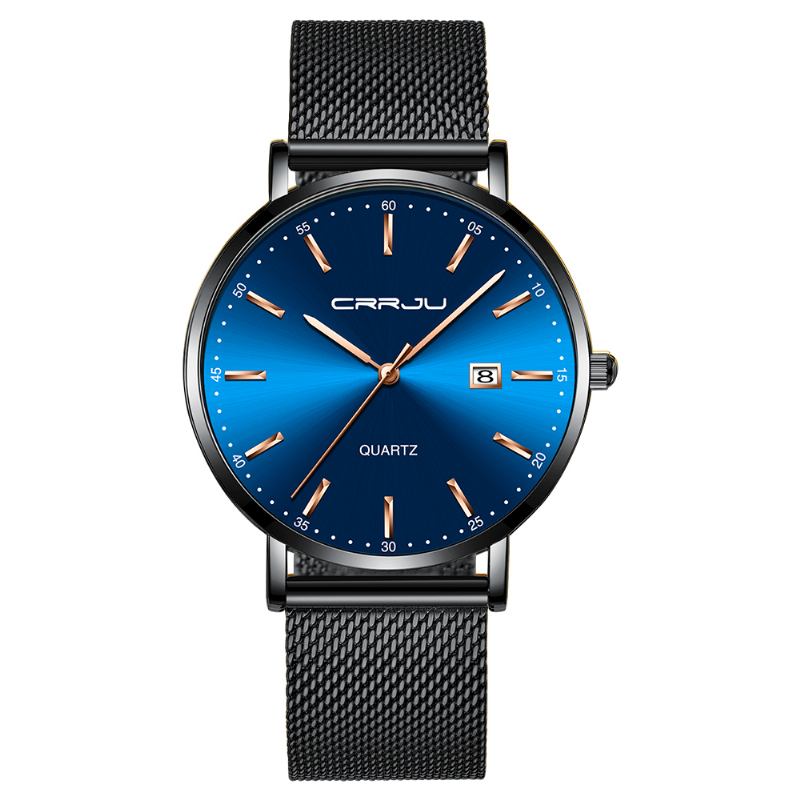 Business Style Date Display Luxury Blue Dial Full Steel Armband Herr Quartz Watch