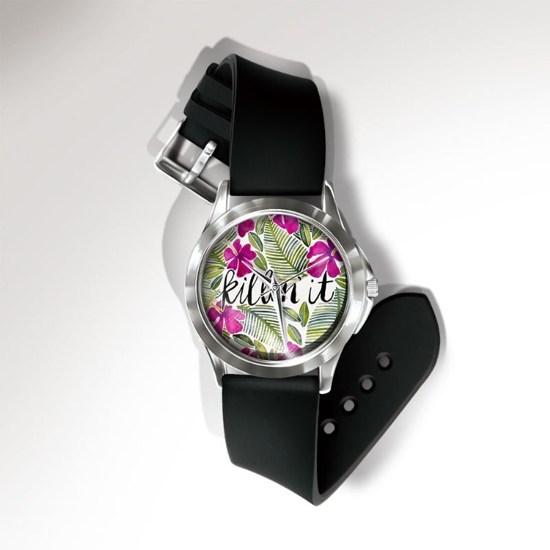 Casual Akvarell Leaf Fågelfrukt Mönster Urtavla Pvc Band Unisex Quartz Watch Armbandsur