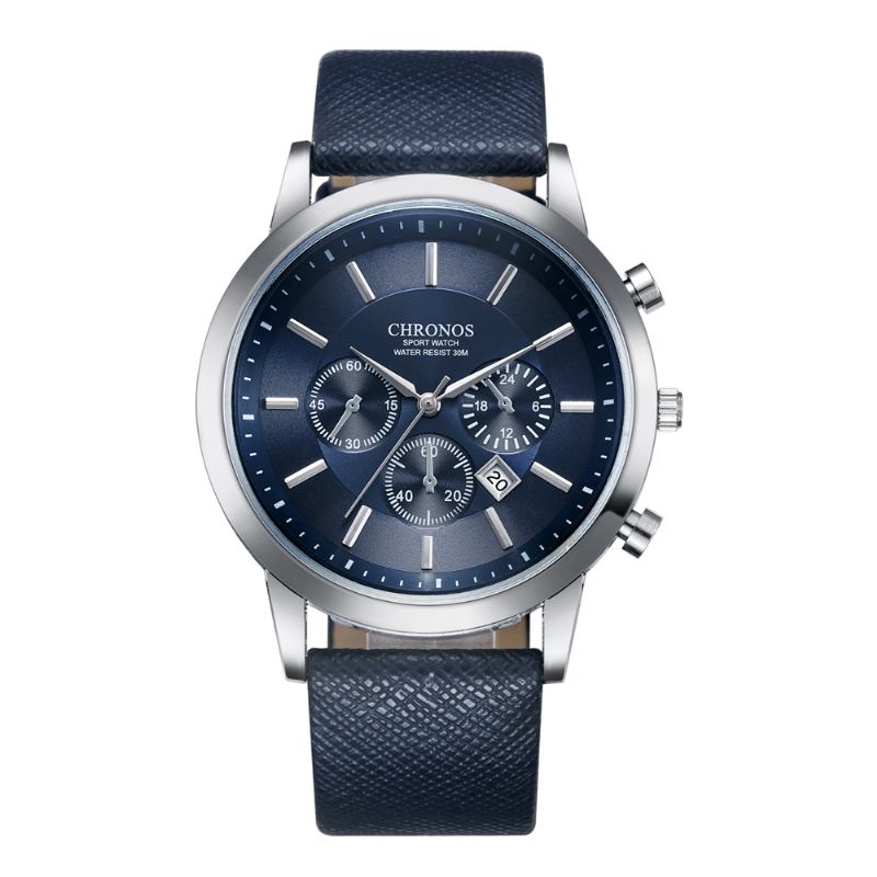 Casual Style Calendar Herr Armbandsur False Small Dials Läderrem Quartz Watch