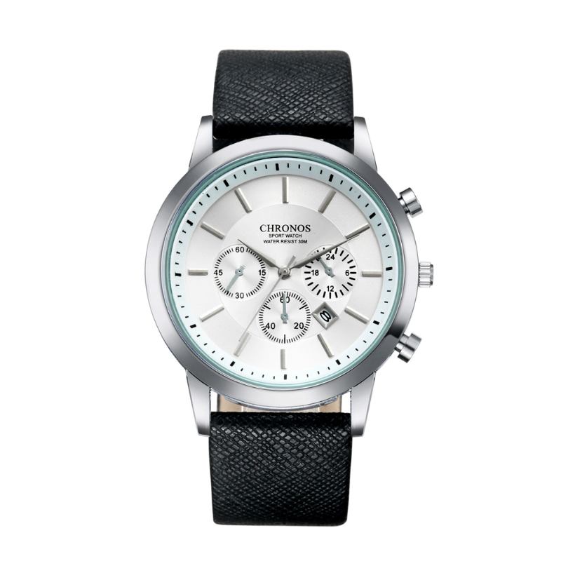 Casual Style Calendar Herr Armbandsur False Small Dials Läderrem Quartz Watch