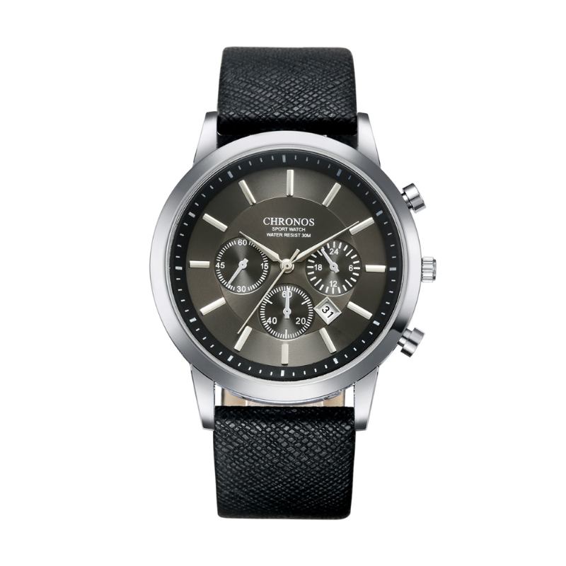 Casual Style Calendar Herr Armbandsur False Small Dials Läderrem Quartz Watch