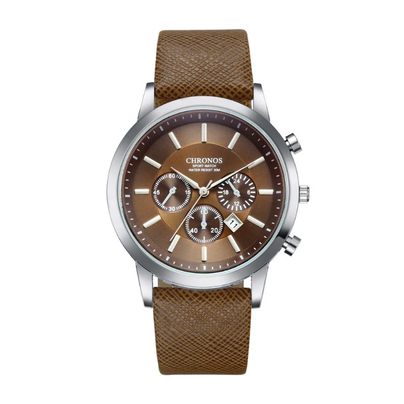 Casual Style Calendar Herr Armbandsur False Small Dials Läderrem Quartz Watch