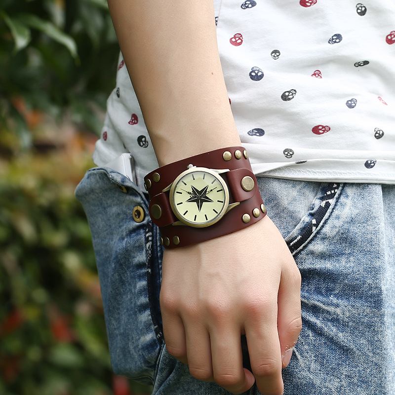 Casual Vintage Multi-layer Cowhide Läderrem Unisex Quartz Watch Armband