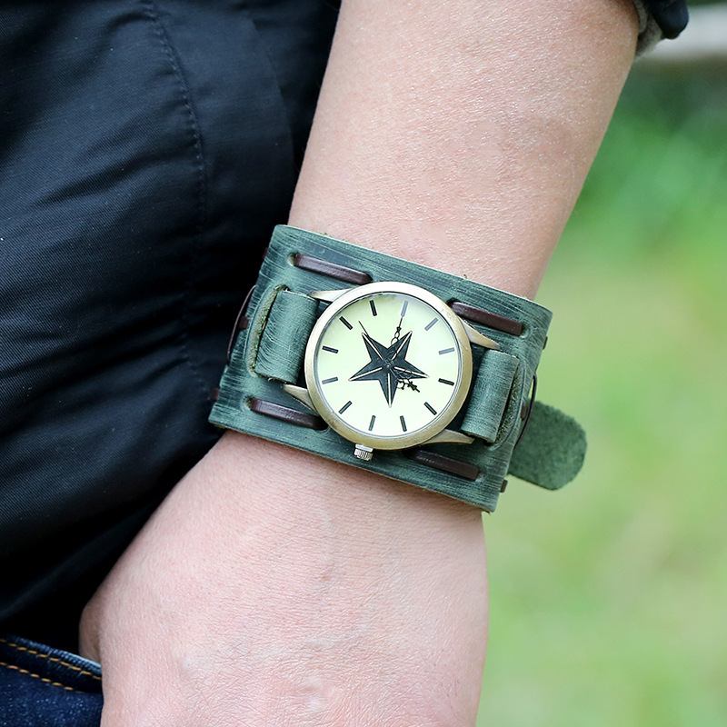 Casual Vintage Multi-layer Cowhide Läderrem Unisex Quartz Watch Armband