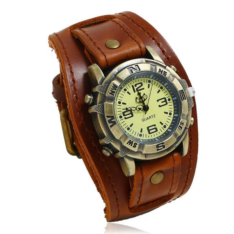 Casual Vintage Multi-layer Cowhide Läderrem Unisex Quartz Watch Armband