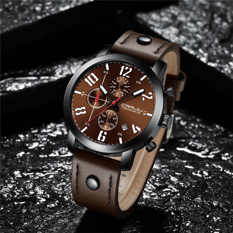 Chronograph Casual Style Herr Armbandsur Lysande Display Quartz Watch