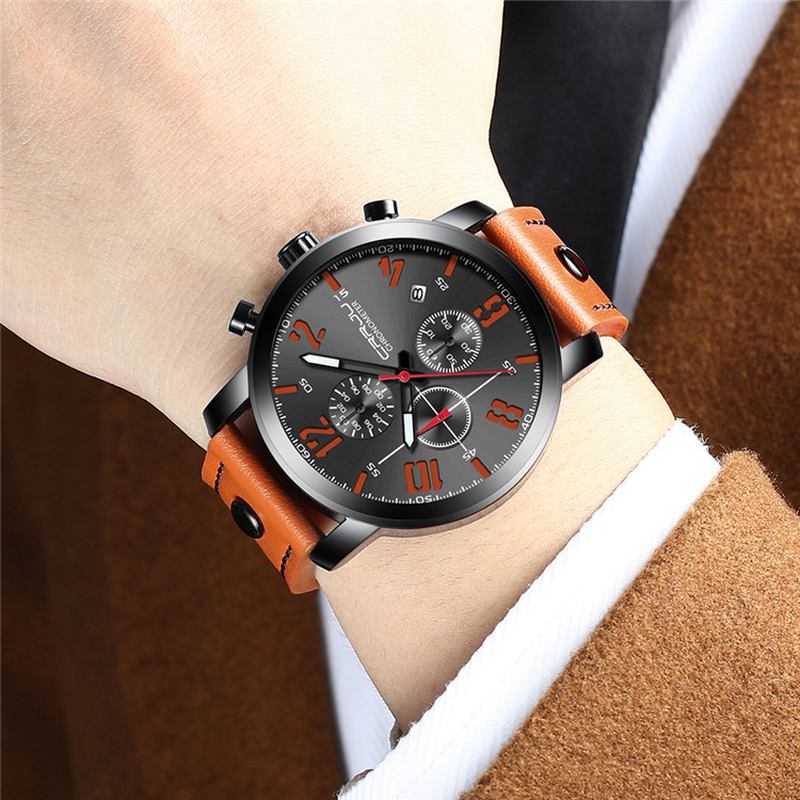 Chronograph Casual Style Herr Armbandsur Lysande Display Quartz Watch