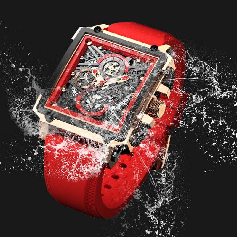 Creative Mekanisk Ihålig Yta Kronograf Kalender Silikonrem 3atm Vattentät Män Quartz Watch Armbandsur