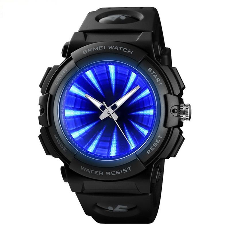 Creative Mirror Dial Led Bakgrundsbelysning 5atm Rostfritt Stål Herrarmbandsur Quartz Watch