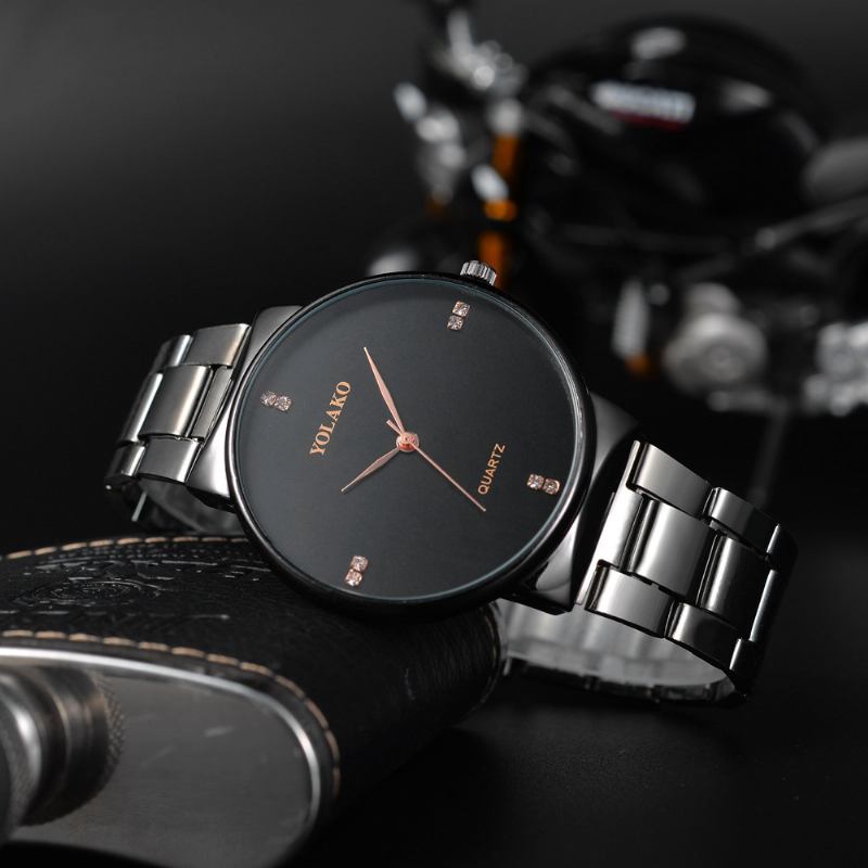 Crystal Scale Casual Style Quartz Watch Full Steel Business Herrklockor