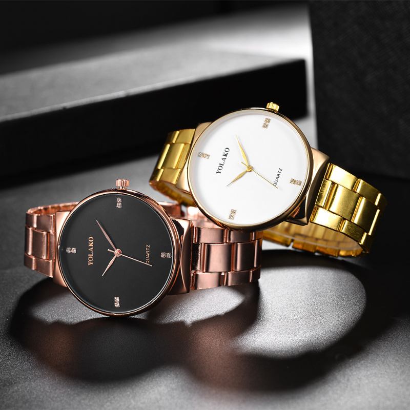 Crystal Scale Casual Style Quartz Watch Full Steel Business Herrklockor