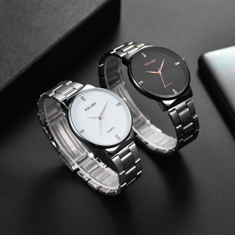 Crystal Scale Casual Style Quartz Watch Full Steel Business Herrklockor