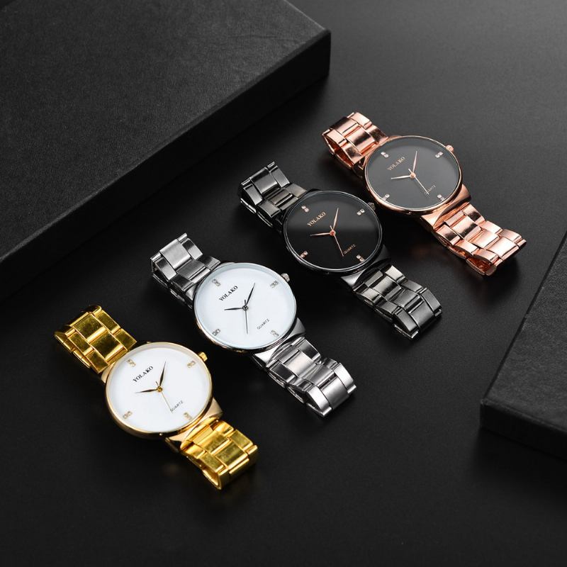 Crystal Scale Casual Style Quartz Watch Full Steel Business Herrklockor