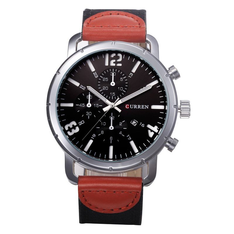 Datumvisning Casual Style Herr Armbandsur Läderrem Analog Quartz Watch