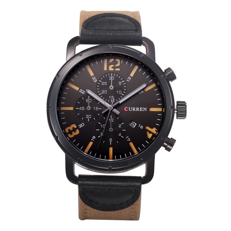 Datumvisning Casual Style Herr Armbandsur Läderrem Analog Quartz Watch