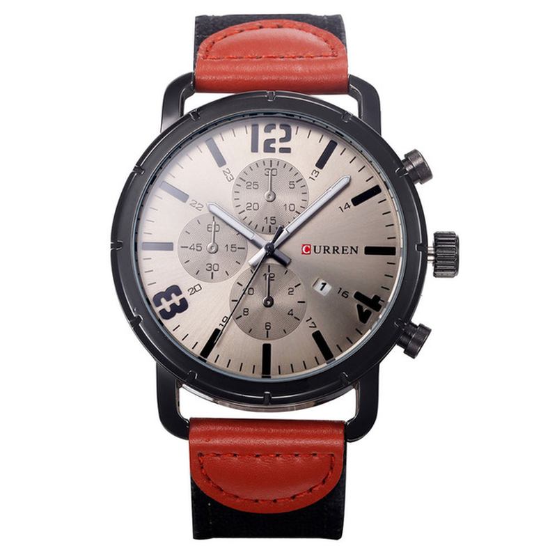 Datumvisning Casual Style Herr Armbandsur Läderrem Analog Quartz Watch