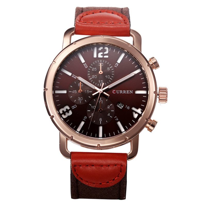 Datumvisning Casual Style Herr Armbandsur Läderrem Analog Quartz Watch