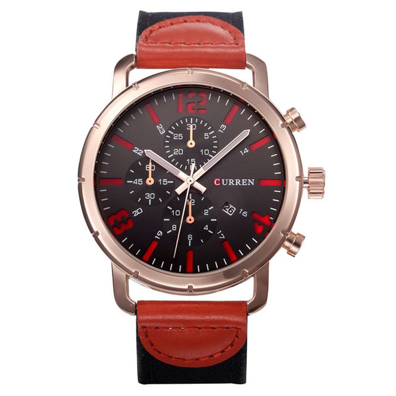 Datumvisning Casual Style Herr Armbandsur Läderrem Analog Quartz Watch