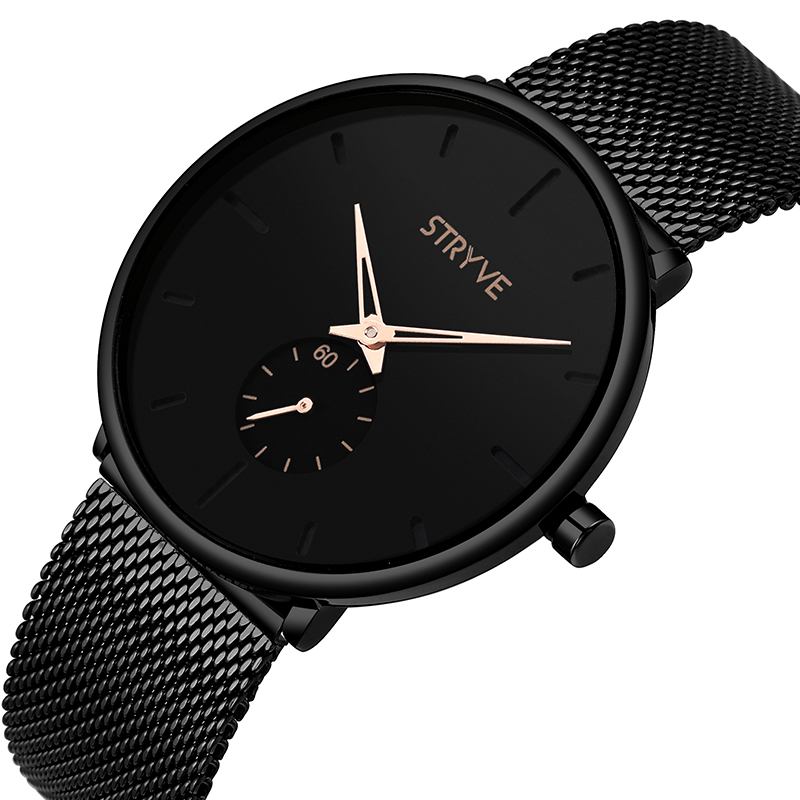 Fshion Herr Enkel Urtavla Full Mesh Stålrem Second Dial Quartz Watch