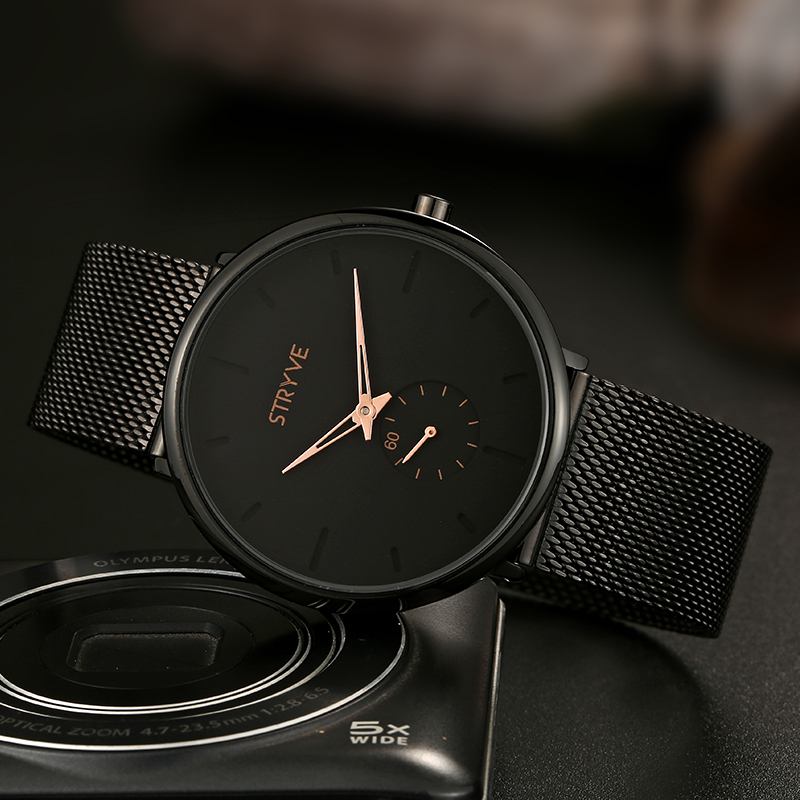 Fshion Herr Enkel Urtavla Full Mesh Stålrem Second Dial Quartz Watch