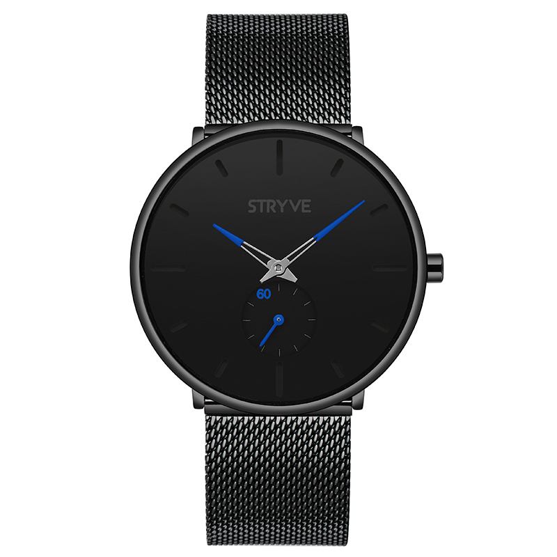 Fshion Herr Enkel Urtavla Full Mesh Stålrem Second Dial Quartz Watch