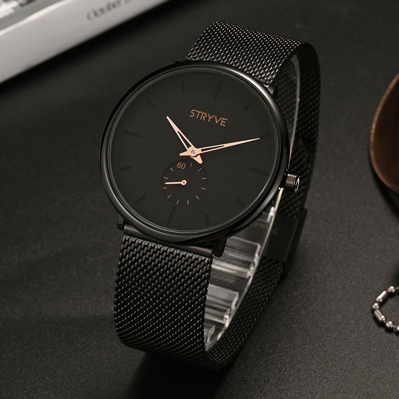 Fshion Herr Enkel Urtavla Full Mesh Stålrem Second Dial Quartz Watch