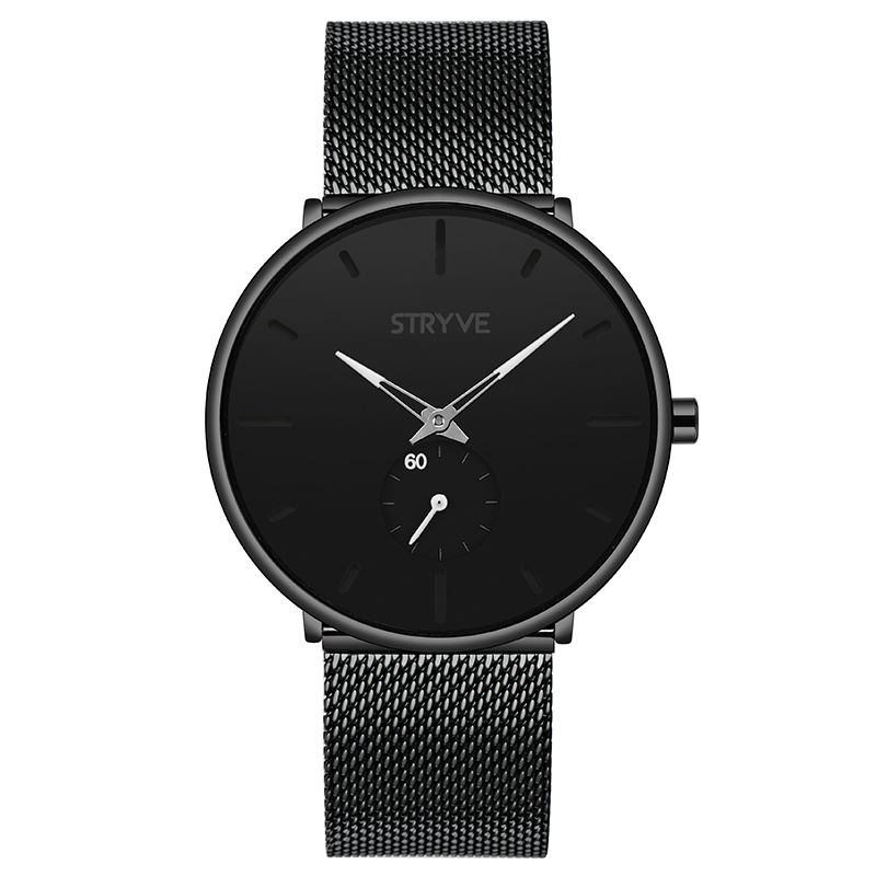 Fshion Herr Enkel Urtavla Full Mesh Stålrem Second Dial Quartz Watch