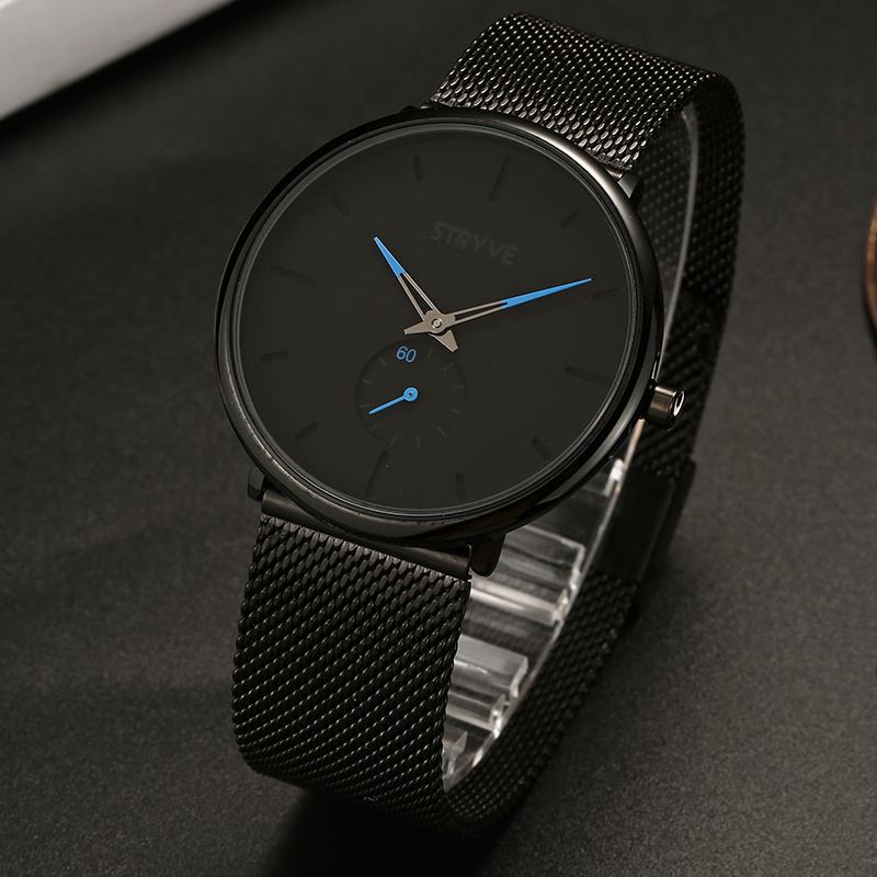 Fshion Herr Enkel Urtavla Full Mesh Stålrem Second Dial Quartz Watch