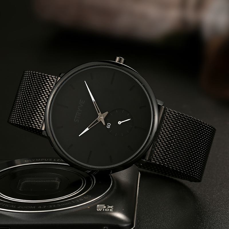 Fshion Herr Enkel Urtavla Full Mesh Stålrem Second Dial Quartz Watch