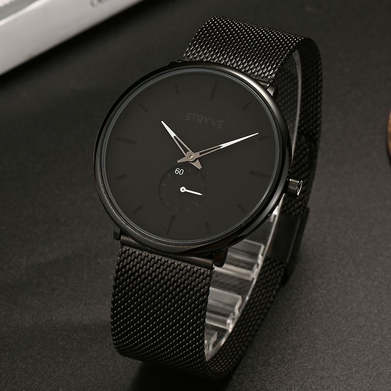 Fshion Herr Enkel Urtavla Full Mesh Stålrem Second Dial Quartz Watch