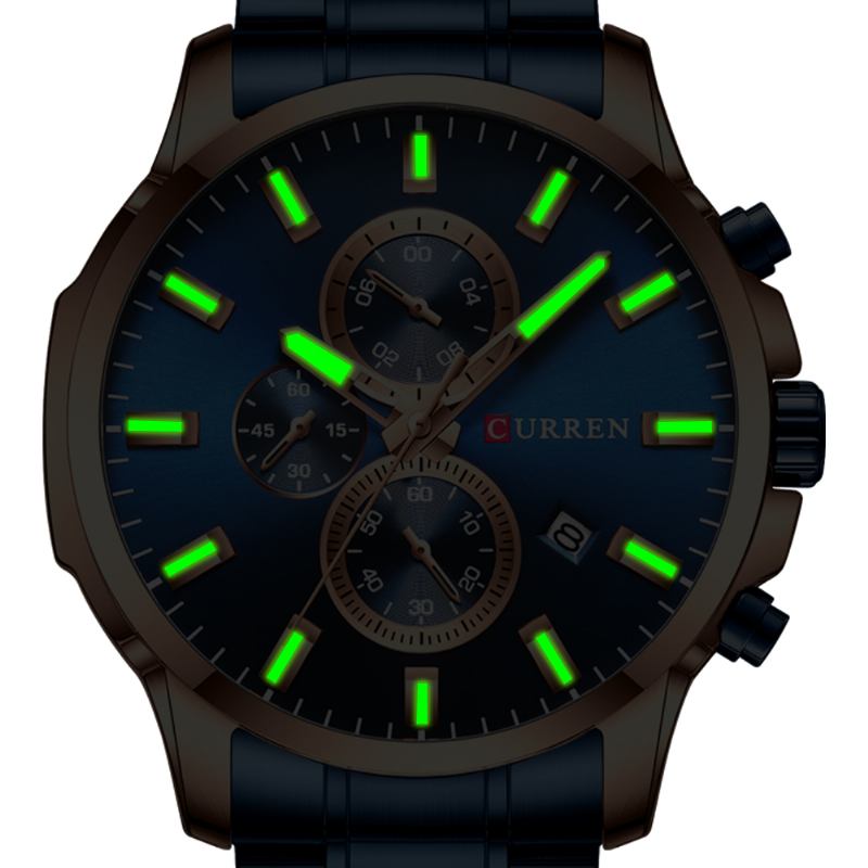 Full Steel Watch Band Quartz Watch Luminous Display Business Herrklocka