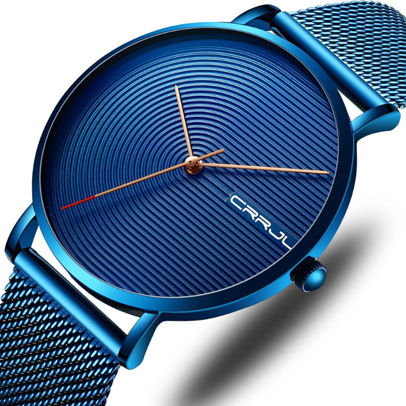 Helt Stålband Modefodral Enkel Blå Urtavla Män Watch Quartz Watch