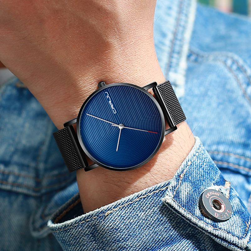 Helt Stålband Modefodral Enkel Blå Urtavla Män Watch Quartz Watch