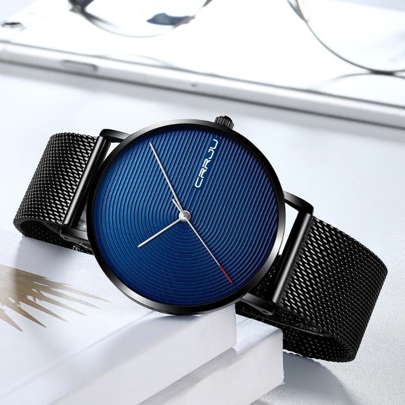 Helt Stålband Modefodral Enkel Blå Urtavla Män Watch Quartz Watch