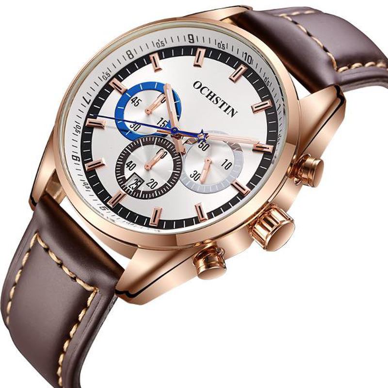 Herr Quartz Watch Luxury Läderrem Business Watch