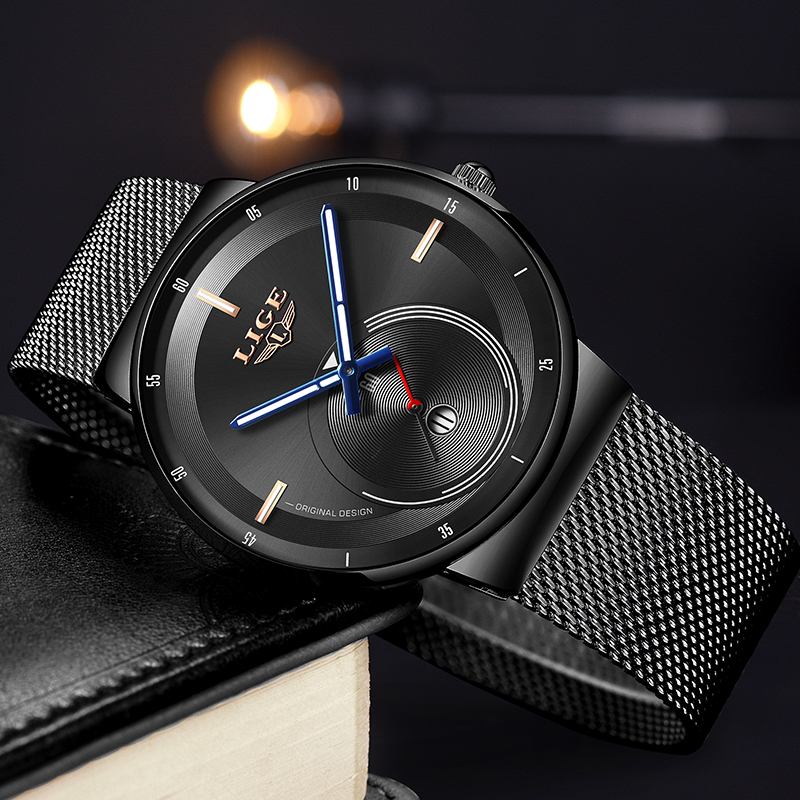 Herrmode Full Steel Strap Datum Display Watch Quartz Watch