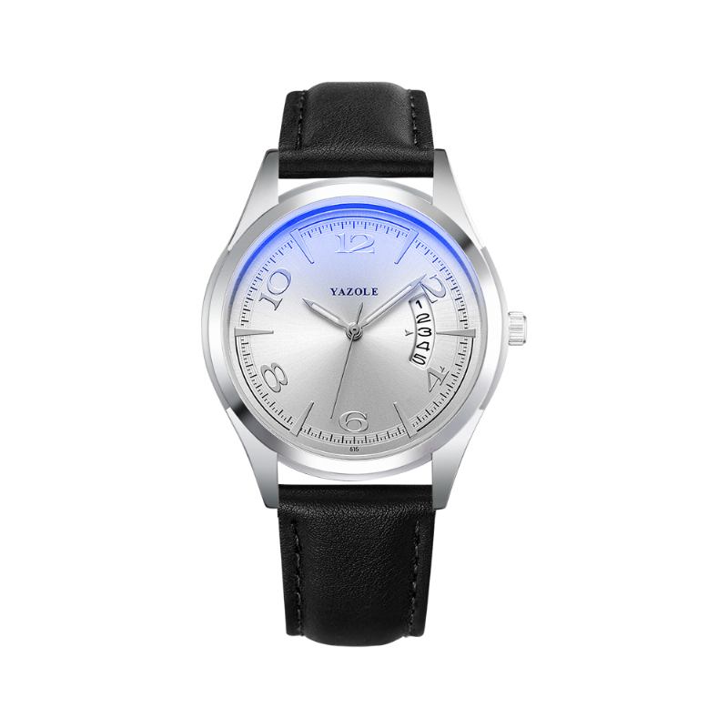 Kalender Datum Display Mode Läderrem Herr Casual Dial Lysande Display Quartz Watch