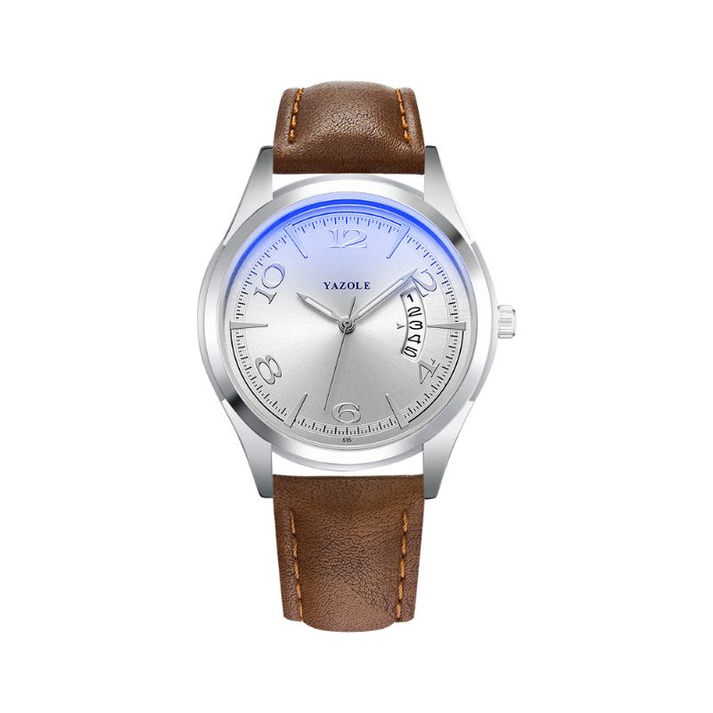 Kalender Datum Display Mode Läderrem Herr Casual Dial Lysande Display Quartz Watch