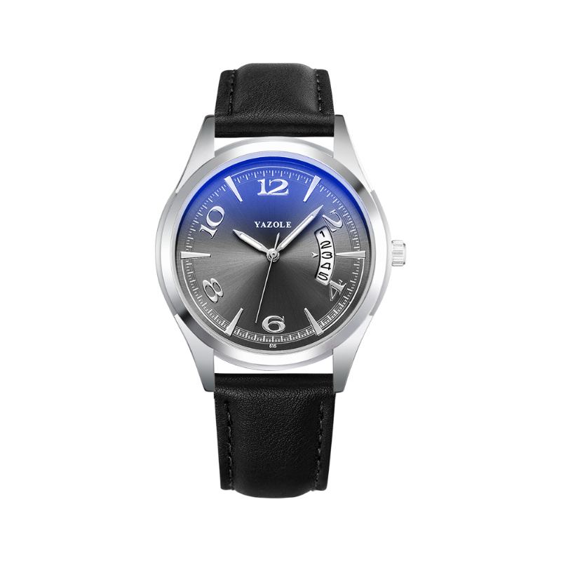 Kalender Datum Display Mode Läderrem Herr Casual Dial Lysande Display Quartz Watch