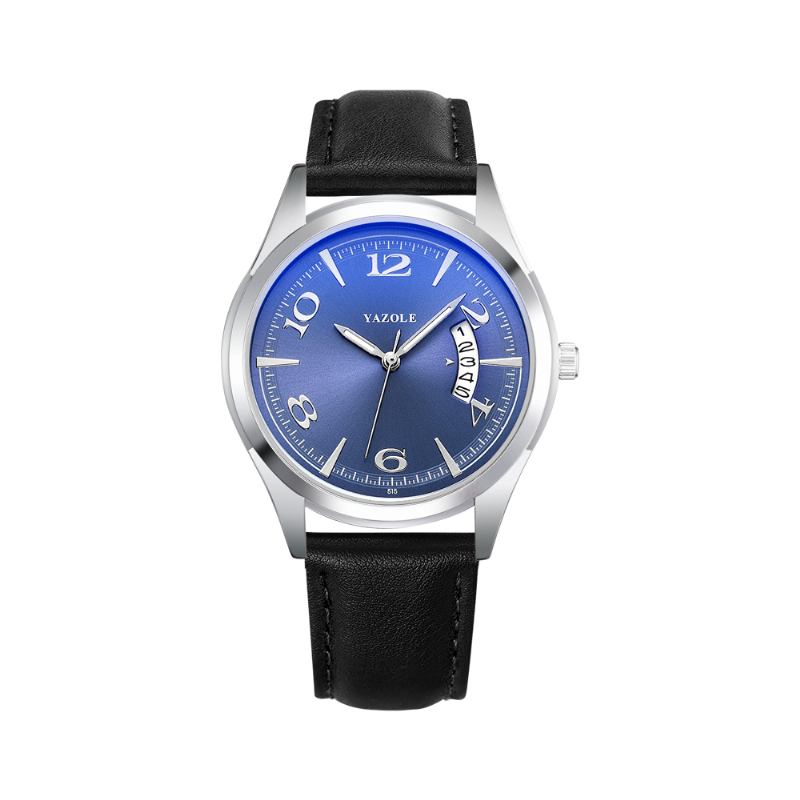 Kalender Datum Display Mode Läderrem Herr Casual Dial Lysande Display Quartz Watch